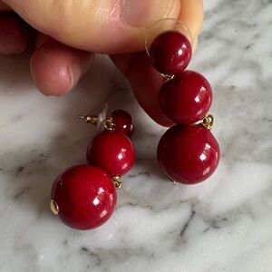 Red Triple Bead Kate Spade Drop Earrings — Women Jewelry
